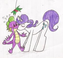 Size: 863x792 | Tagged: safe, artist:zimgalforevah, rarity, spike, g4, female, interspecies, kissing, male, ship:sparity, shipping, straight, traditional art
