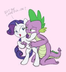 Size: 647x700 | Tagged: safe, artist:carnifex, rarity, spike, dragon, pony, unicorn, g4, female, horn, implied sex, interspecies, male, mare, older, older spike, ship:sparity, shipping, straight