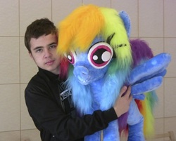 Size: 480x386 | Tagged: artist needed, safe, rainbow dash, human, g4, female, irl, irl human, nightmare fuel, photo, plushie