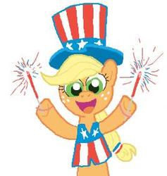 Size: 268x283 | Tagged: safe, applejack, earth pony, pony, g4, american applejack, amerijack, cute, female, fireworks, happy, hat, jackabetes, simple background, solo, united states