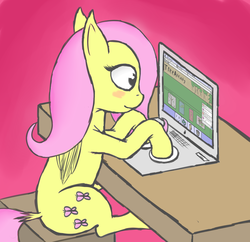 Size: 2460x2383 | Tagged: safe, artist:mostlyponyart, fluttershy, pegasus, pony, g4, computer, escii keyboard, furaffinity, high res, solo, treeaffinity