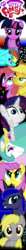 Size: 640x6224 | Tagged: safe, artist:exin, applejack, derpy hooves, fluttershy, pinkie pie, princess celestia, princess luna, rainbow dash, rarity, twilight sparkle, pegasus, pony, g4, ansi, ascii, female, mare, the stare