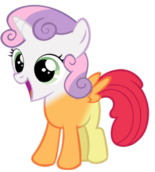 Size: 900x1000 | Tagged: safe, artist:misskicha, apple bloom, scootaloo, sweetie belle, alicorn, chimera, pony, fanfic:cutie mark crusadicorn, g4, artificial alicorn, body sharing, body swap, cutie mark crusaders, fanfic, fanfic art, fanfic cover, fimfiction, fused, fusion, fusion:apple bloom, fusion:scootaloo, fusion:sweetie belle, fusion:sweetiebloomaloo, link in description, magic, simple background, story included, the ultimate cutie mark crusader, this isn't even my final form, transparent background, wat, we have become one, what has magic done, what has science done