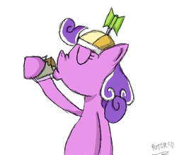 Size: 800x700 | Tagged: safe, artist:putuk, screwball, g4, background pony, chaos, chocolate milk, glass, hat, propeller hat