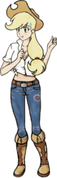 Size: 320x1000 | Tagged: safe, artist:assiel, applejack, human, g4, applejack's hat, boots, breasts, busty applejack, cowboy boots, cowboy hat, female, hat, humanized, midriff, simple background, solo, transparent background