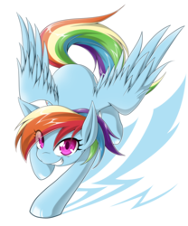 Size: 5000x6000 | Tagged: safe, artist:zaiyaki, rainbow dash, pegasus, pony, g4, absurd resolution, female, flying, looking at you, simple background, solo, spread wings, transparent background, wings