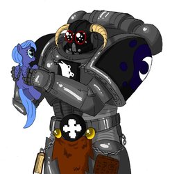 Size: 800x816 | Tagged: safe, artist:vangarshriek, princess luna, pony, g4, crossover, power armor, powered exoskeleton, space marine, warhammer (game), warhammer 40k, woona