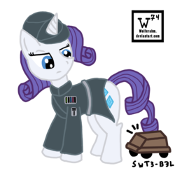 Size: 1000x1000 | Tagged: safe, artist:wolferahm, rarity, pony, unicorn, g4, duo, female, galactic empire, imperial, mare, mouse droid, simple background, solo, star wars, transparent background