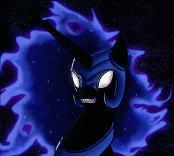 Size: 1059x954 | Tagged: safe, artist:myhysteria, nightmare moon, pony, g4, creepy, solo
