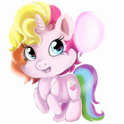Size: 512x512 | Tagged: safe, rarity (g3), pony, g3, balloon, chibi, cute, female, heart eyes, open mouth, simple background, smiling, solo, white background, wingding eyes