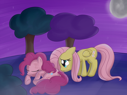 Size: 1000x750 | Tagged: safe, artist:speccysy, fluttershy, pinkie pie, g4, female, injured, lesbian, sad, ship:flutterpie, shipping