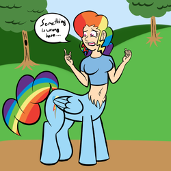 Size: 600x600 | Tagged: safe, artist:terra-aquis, pinkie pie, rainbow dash, oc, oc only, oc:rainbow pie, centaur, human, pegasus, pony, taur, g4, belly button, centaurified, female, fusion, fusion:pinkie pie, fusion:pinkiedash, fusion:rainbow dash, pegataur, solo, species swap