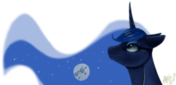 Size: 885x427 | Tagged: safe, artist:baisre, princess luna, alicorn, pony, g4, ethereal mane, female, mare, moon, simple background, solo, transparent background