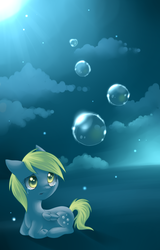 Size: 1000x1565 | Tagged: safe, artist:ls_skylight, derpy hooves, pegasus, pony, g4, bubble, cloud, cloudy, crying, female, mare, sad, solo