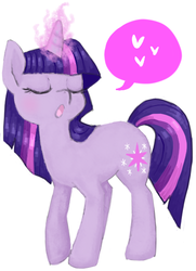 Size: 471x649 | Tagged: safe, artist:lalucca, twilight sparkle, pony, unicorn, g4, eyes closed, female, glowing horn, heart, horn, simple background, solo, speech bubble, unicorn twilight, white background