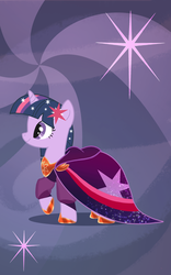 Size: 1263x2024 | Tagged: dead source, safe, artist:anima-dos, twilight sparkle, pony, g4, clothes, cutie mark accessory, dress, female, gala dress, hoof shoes, mare, smiling, solo