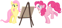 Size: 2140x963 | Tagged: safe, artist:deeptriviality, fluttershy, pinkie pie, earth pony, pegasus, pony, g4, female, lesbian, mare, ship:flutterpie, shipping, simple background, transparent background