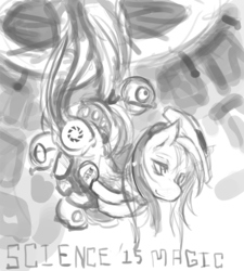 Size: 810x900 | Tagged: safe, artist:slugbox, glados, pencil drawing, personality core, ponified, portal (valve), sketch