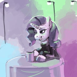 Size: 900x900 | Tagged: safe, artist:kevinsano, rarity, pony, unicorn, g4, clothes, hippo snout, solo, sweater, table