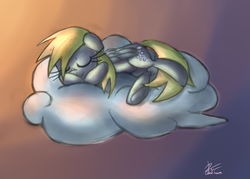 Size: 2931x2098 | Tagged: safe, artist:leadhooves, derpy hooves, pegasus, pony, g4, cloud, female, get, high res, index get, mare, nose wrinkle, pi, sleeping, solo