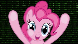 Size: 1366x768 | Tagged: safe, pinkie pie, g4, binary, fourth wall, fourth wall pose, wallpaper