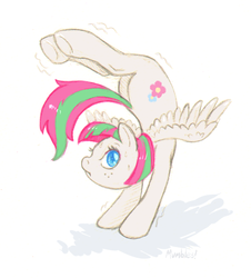 Size: 652x720 | Tagged: safe, artist:mumbles, blossomforth, pegasus, pony, g4, active stretch, backbend, contortion, contortionist, female, flexible, solo