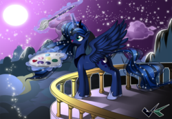 Size: 1000x690 | Tagged: safe, artist:jadenkaiba, princess luna, alicorn, pony, g4, female, full moon, magic, mare, moon, night, palette, solo, telekinesis