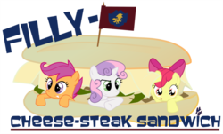 Size: 900x542 | Tagged: safe, artist:urpleb3atin, apple bloom, scootaloo, sweetie belle, g4, cutie mark crusaders, pun, sandwich, trio