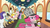 Size: 1366x768 | Tagged: safe, edit, edited screencap, screencap, applejack, donut joe, fluttershy, gustave le grande, mulia mild, pinkie pie, rainbow dash, rarity, twilight sparkle, donkey, earth pony, griffon, pegasus, pony, unicorn, g4, mmmystery on the friendship express, my little pony: friendship is magic, breaking the fourth wall, bubble pipe, deerstalker, female, hat, holding onto something, hoof hold, hub logo, male, mare, pinkie being pinkie, stallion, youtube caption, youtube link