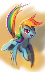 Size: 757x1200 | Tagged: safe, artist:purplekecleon, rainbow dash, pony, g4, female, flying, solo