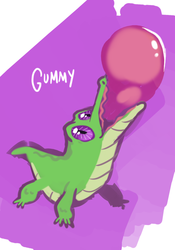Size: 547x782 | Tagged: safe, artist:purplekecleon, gummy, g4, balloon, cute, eating, looking up, munching, solo
