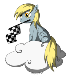 Size: 900x994 | Tagged: safe, artist:tierraverde, derpy hooves, pegasus, pony, g4, checkered flag, cloud, female, mare, mouth hold, simple background, solo, transparent background