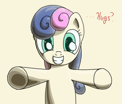 Size: 1452x1235 | Tagged: safe, artist:popprocks, bon bon, sweetie drops, earth pony, pony, g4, bronybait, hug, hug request, solo