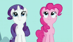 Size: 548x314 | Tagged: safe, screencap, pinkie pie, rarity, earth pony, pony, unicorn, g4, read it and weep, season 2, animated, cute, duo, female, loop, mare
