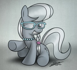 Size: 1200x1080 | Tagged: safe, artist:dori-to, silver spoon, earth pony, pony, g4, female, glasses, pointing, solo, wink