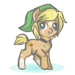 Size: 768x768 | Tagged: safe, artist:rannarbananar, earth pony, pony, coat markings, colt, facial markings, hat, link, male, ponified, simple background, socks (coat markings), solo, star (coat marking), the legend of zelda, transparent background