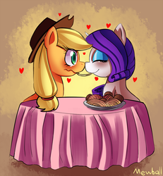 Size: 831x900 | Tagged: safe, artist:mewball, applejack, rarity, pony, g4, duo, female, lady and the tramp, lesbian, ship:rarijack, shipping, spaghetti, spaghetti scene