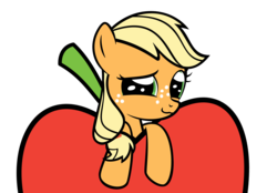 Size: 2027x1410 | Tagged: safe, artist:misterbrony, applejack, earth pony, pony, g4, apple, female, hatless, missing accessory, simple background, solo, that pony sure does love apples, transparent background, vector