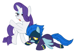 Size: 1624x1137 | Tagged: dead source, safe, artist:dotrook, nightshade, rarity, pegasus, pony, unicorn, g4, clothes, costume, duo, female, goggles, mare, missing cutie mark, sad, shadowbolts, shadowbolts uniform, simple background, transparent background