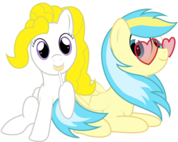 Size: 1280x1023 | Tagged: dead source, safe, artist:flash-draw, surprise, oc, oc:icewind, pegasus, pony, g1, g4, adoraprise, cute, duo, female, g1 to g4, generation leap, glasses, heart, lollipop, mare, not misty fly, simple background, transparent background