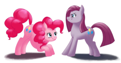 Size: 900x470 | Tagged: safe, artist:kyoukin, pinkie pie, earth pony, pony, g4, duality, female, mare, pinkamena diane pie, self ponidox, simple background, solo, transparent background