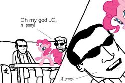 Size: 643x427 | Tagged: safe, pinkie pie, human, g4, bomb, crossover, deus ex, jc denton, oh my god jc a pony