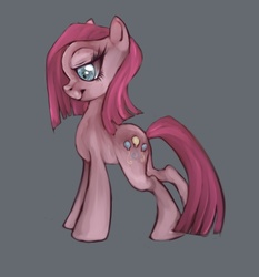 Size: 789x848 | Tagged: safe, artist:coffeechicken, pinkie pie, earth pony, pony, g4, gray background, looking down, pinkamena diane pie, simple background, smiling, standing