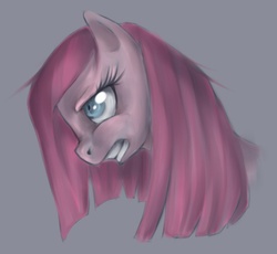 Size: 551x506 | Tagged: safe, artist:coffeechicken, pinkie pie, earth pony, pony, g4, frown, gray background, gritted teeth, looking at something, pinkamena diane pie, simple background, teeth