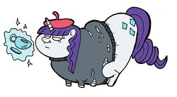 Size: 600x331 | Tagged: safe, artist:krampuskind, rarity, pony, g4, beatnik rarity, beret, clothes, fat, hat, morbidly obese, obese, raritubby, solo