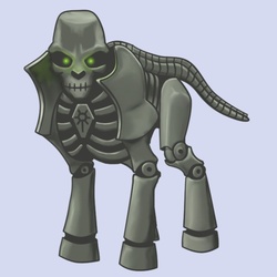 Size: 645x645 | Tagged: safe, necron, pony, undead, bone, crossover, glowing eyes, looking at you, ponified, simple background, skeleton, solo, warhammer (game), warhammer 40k