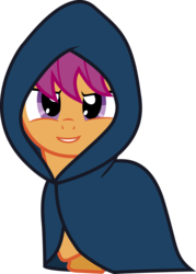 Size: 5947x8297 | Tagged: safe, artist:lightningtumble, scootaloo, pony, g4, absurd resolution, cloak, clothes, female, simple background, solo, transparent background, vector