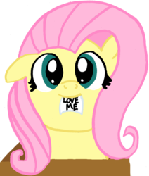 Size: 1520x1792 | Tagged: safe, artist:rainbow-thrash, fluttershy, pony, g4, cute, floppy ears, hnnng, mouth hold, note, one ear down, simple background, solo, transparent background