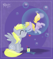 Size: 1800x2000 | Tagged: safe, artist:killryde, derpy hooves, dinky hooves, pegasus, pony, g4, equestria's best mother, female, kissing, mare