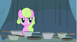 Size: 805x444 | Tagged: safe, screencap, daisy, flower wishes, earth pony, pony, family appreciation day, g4, animated, female, mare, pans, pots, saucepan